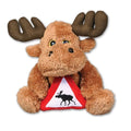 Large teddy bear with moose warning sign